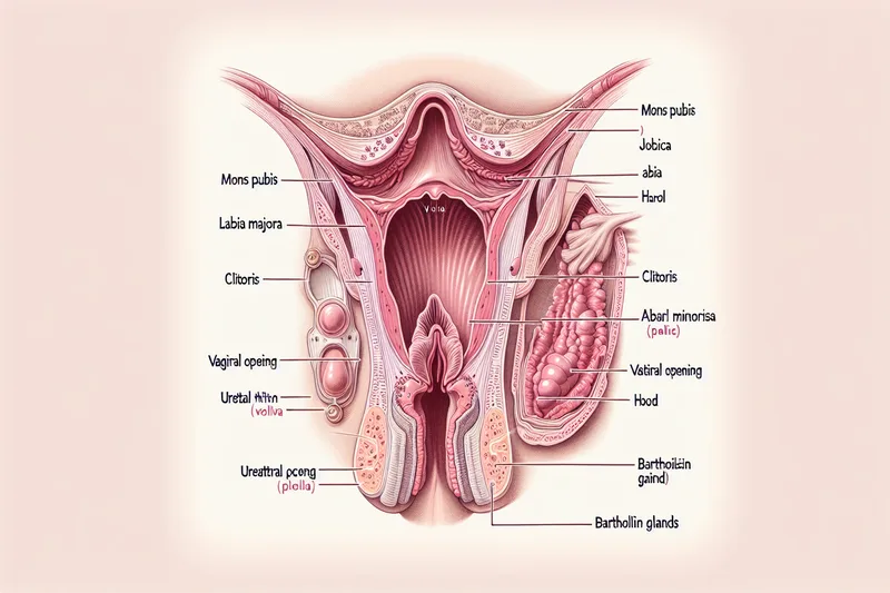 Anatomie complète de la vulve - schéma éducatif des organes génitaux externes féminins
