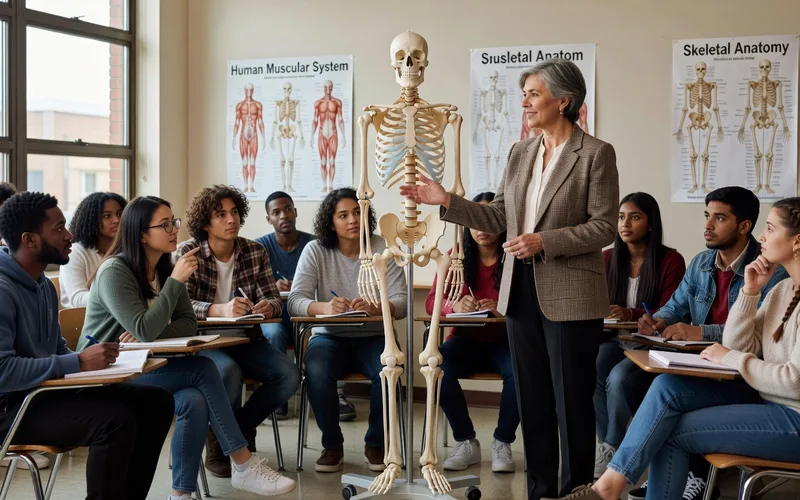 Illustration repr&eacute;sentant l'&eacute;ducation sexuelle inclusive avec un mod&egrave;le anatomique du clitoris en classe